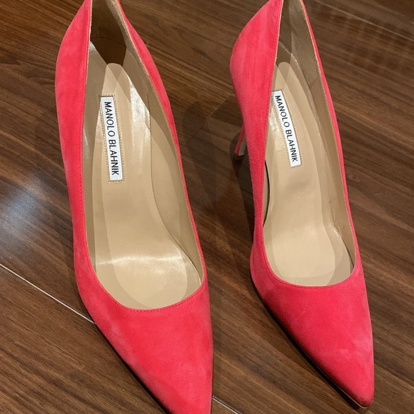 Manolo Blahnik / BB 90 Pumps Barbie Hot Pink Suede fuchsia Leather 40 10 - Picture 4 of 8